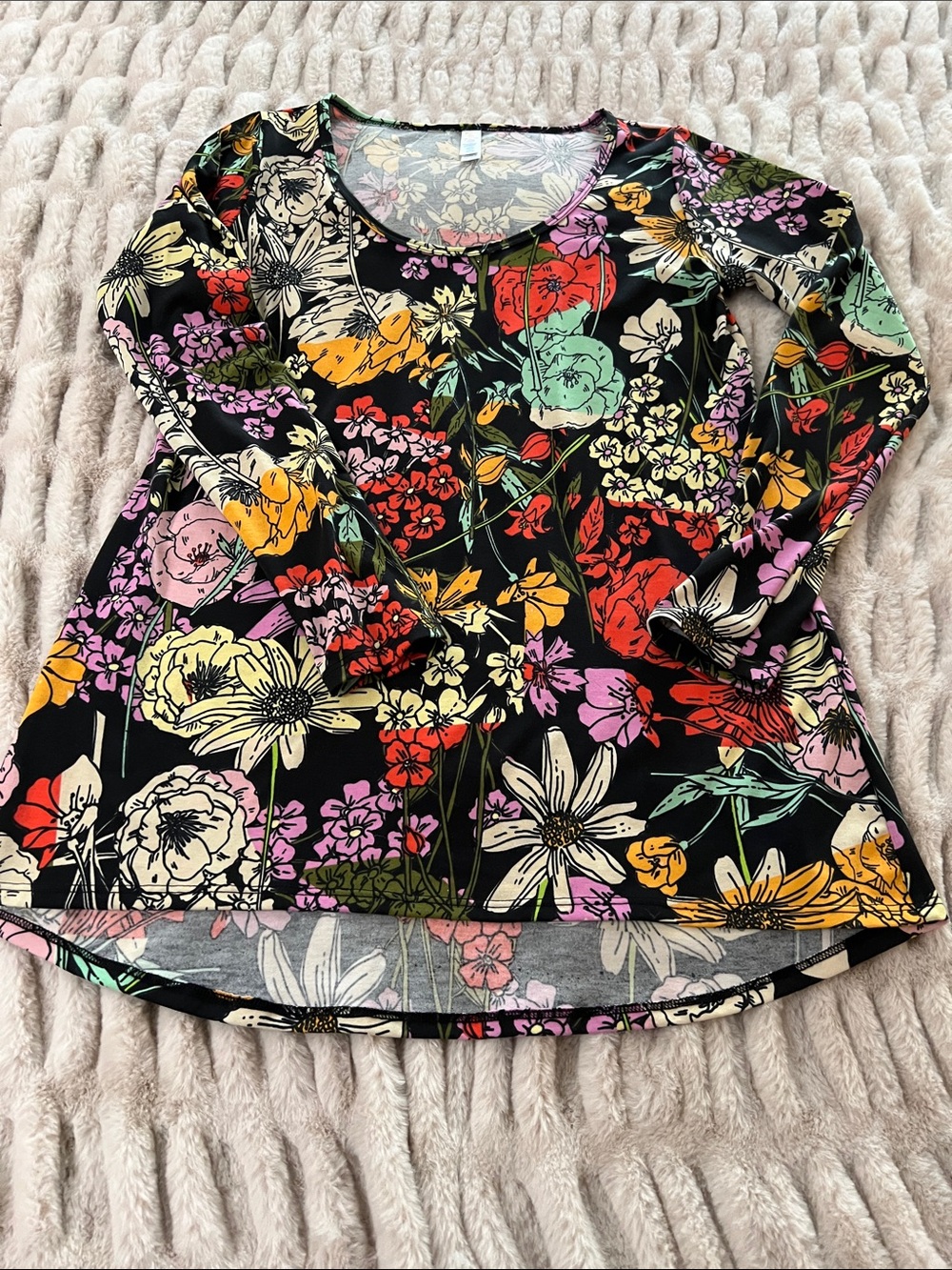 LuLaRoe Black Floral Scoop-Neck Long Sleeve Top - Multicolor